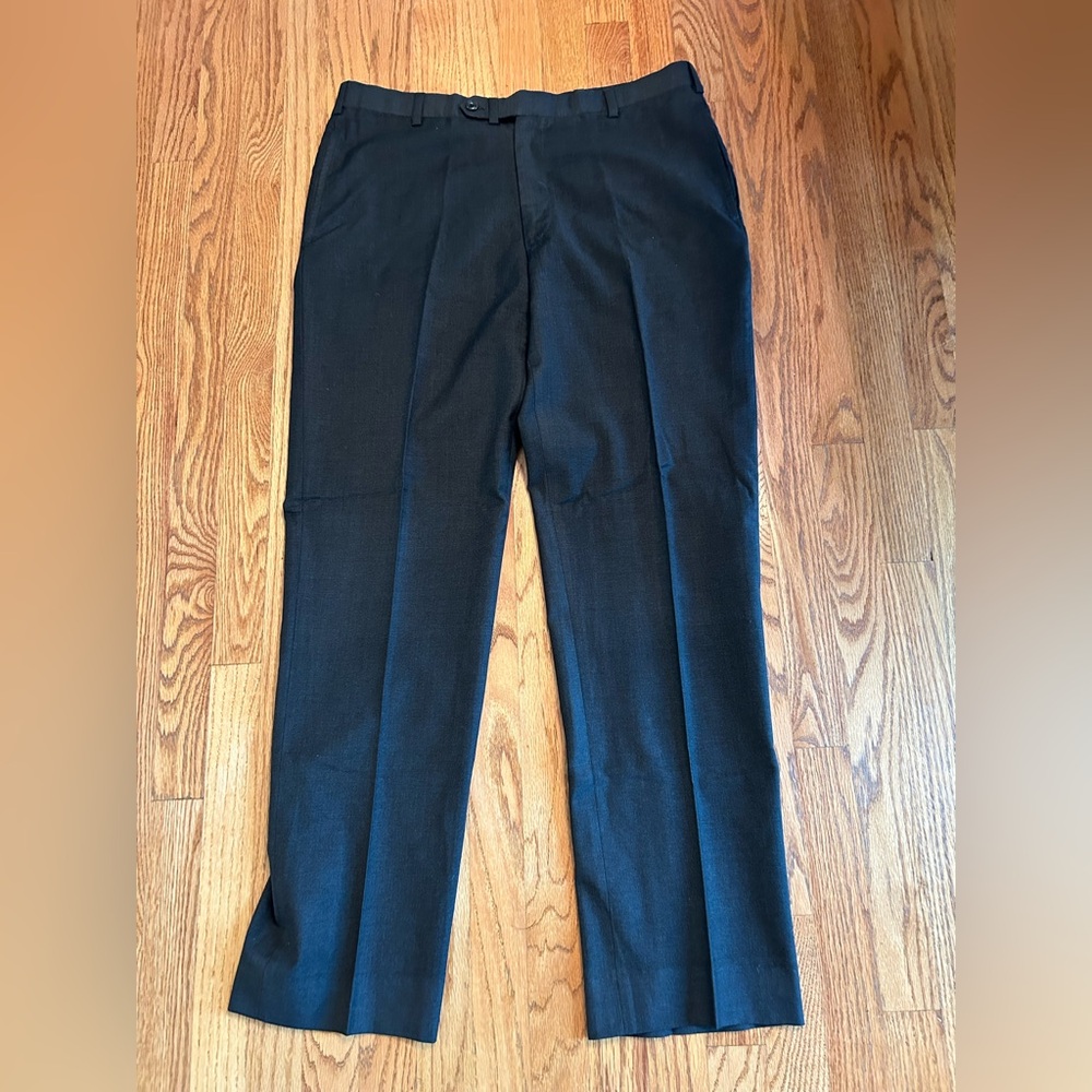 Oxxford Clothes Highest Quality Charcoal Flannel Wool Flat Frt Dress Pants 36X33